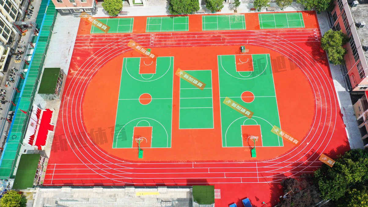新旭體育河南省鄭州市金水區(qū)文化綠城小學(xué) 混合型跑道+硅PU球場?