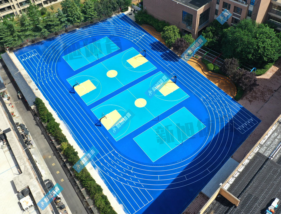 新旭體育鄭州市金水區(qū)銀河路小學(xué)?混合型跑道+硅PU球場